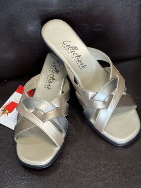 Vintage Metallic Two-Tone Wedge Sandals - Silver/Bronze. Tender Tootsies NIB